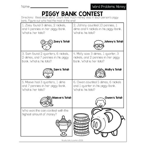 Spring Early Finishers Nd Grade Math Word Problems Money Piggy