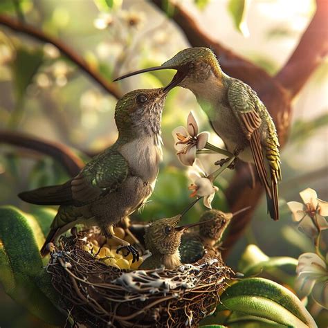 Fotos Renderizadas Em D De Um Colibri Alimentando Seus Filhotes