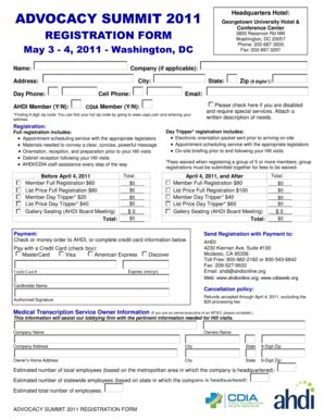 Fillable Online Ahdionline Advocacy Summit Registration Form