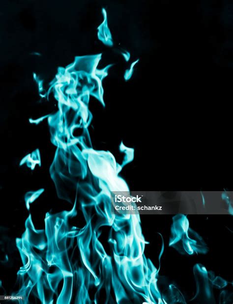 Blue Flame Fire On Black Background Stock Photo Download Image Now