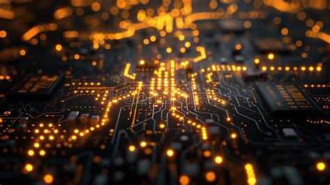 Close-up of a Circuit Board with Glowing Yellow LEDs Stock Illustration ...