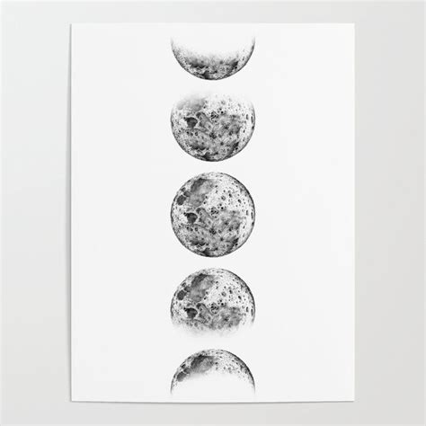 Moon Phases Pencil Drawing White Background Art Poster by Ap Collection ...