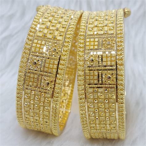 B0169 Gorgeous Crafted Gold Plated Bangles With Delicate 59 OFF