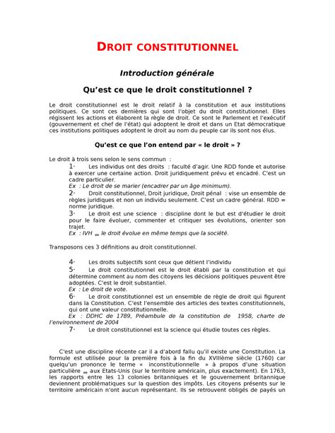 Droit Constitutionnel S Droit Constitutionnel Introduction G N Rale