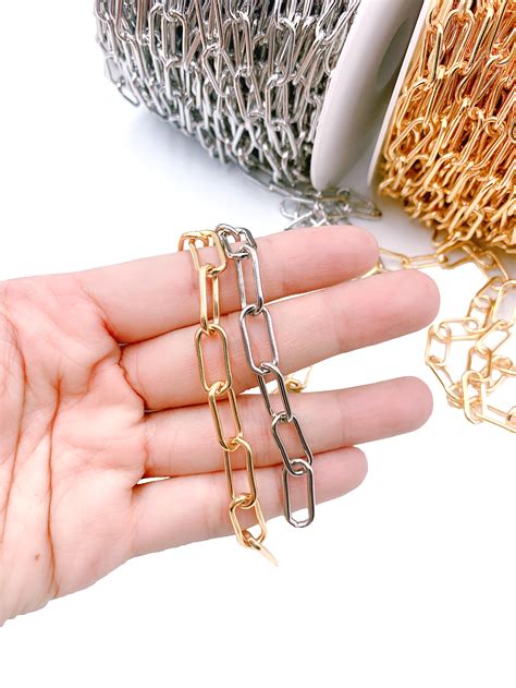 22k Gold Filled Paperclip Chain Necklace Chain High Quality Gold Plated Flat Oval Rectangle