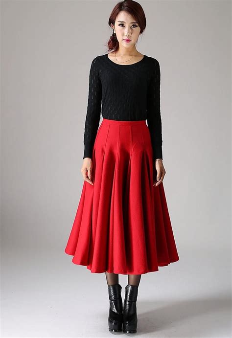 Wool Circle Skirt Pleated Midi Skirt In Gray Wool Skirt Etsy Light