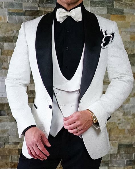 White And Black Shawl Lapel Groomsmen Blazer Slim Prom Tuxedo Wedding