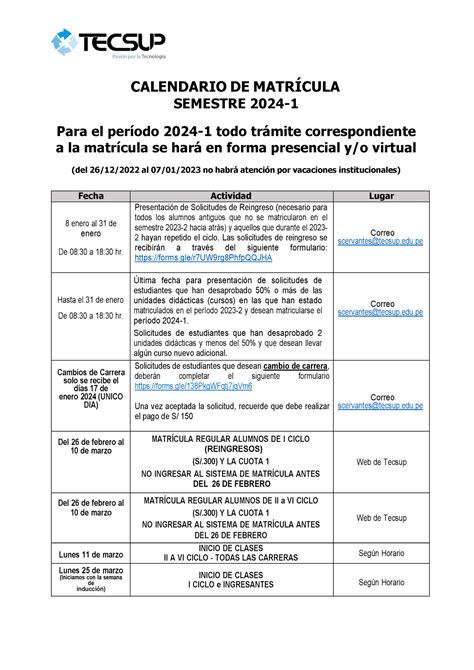 Calendario De Matrícula 2024 1 Vs 1 Calendario De MatrÍcula Semestre