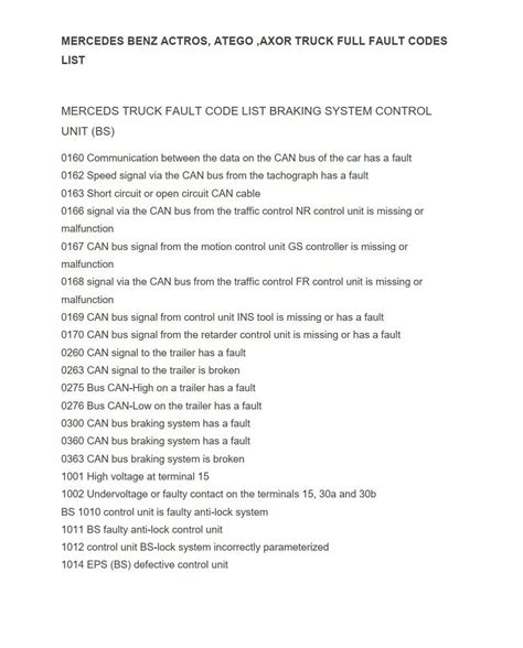 Mercedes Benz Atego Fault Codes List Essential Resource For Diagnosing