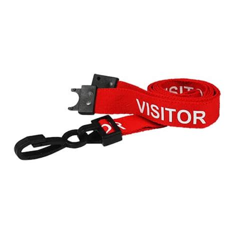 Recycled Breakaway Lanyard VISITOR Printed 15mm Width Red