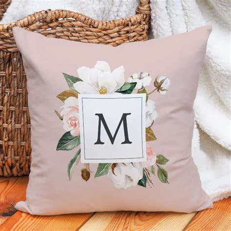 Elegant Magnolia Blush Monogrammed Throw Pillow Zazzle