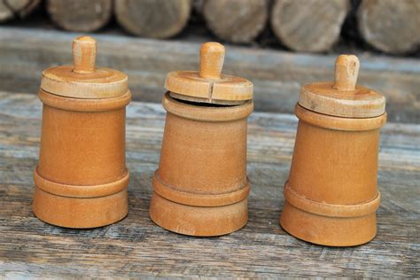 3 Set Vintage Spice Jars Rustic Wooden Spice Jars Kitchen Etsy