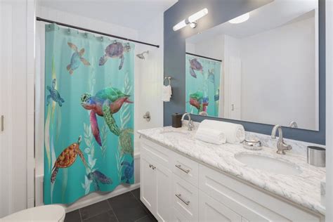 Colorful Watercolor Sea Turtles Shower Curtain Aqua Ocean Etsy