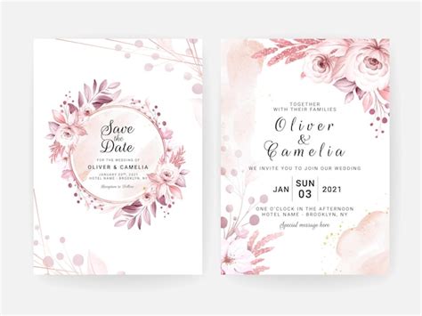 Ensemble De Carte D Invitation De Mariage Avec De Belles Fleurs Et