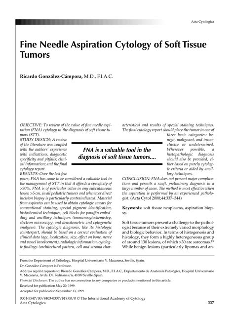 Pdf Fine Needle Aspiration Cytology Of Soft Tissue Tumors