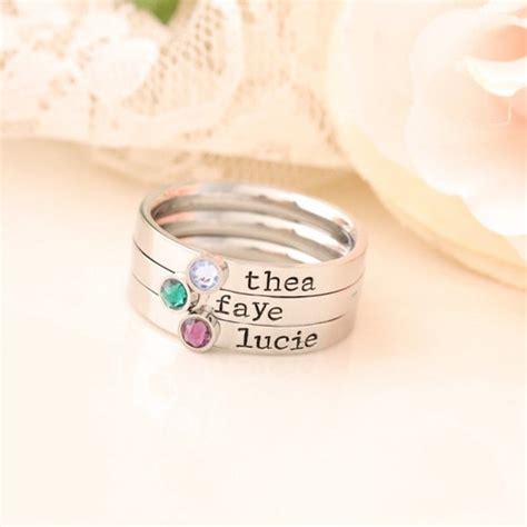 Personalized Ring Engraved Stackable Ring Mothers Rings Etsy