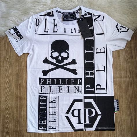 Camisa Branca Masculina Philipp Plein Caveira Preta Linha Premium