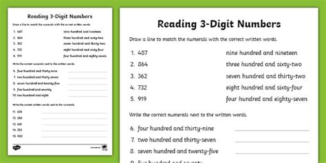 Reading 3 Digit Numbers Worksheet Worksheet Teacher Made