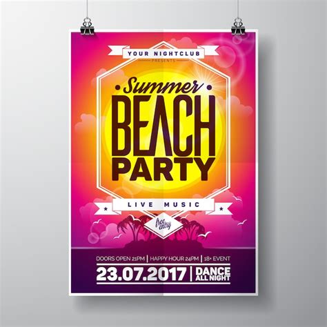 Free Vector Beach Party Poster Template