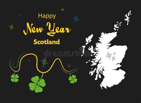 Happy New Year Theme with Map of Scotland Stock Illustration - Illustration of silhouette, shape ...