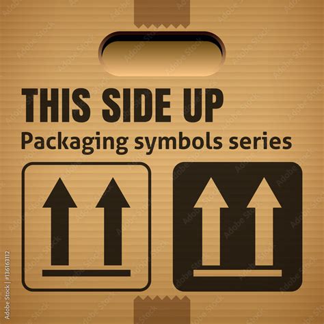 THIS SIDE UP packaging symbol on a corrugated cardboard box. For use on ...