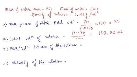 Solved A Solution Is Prepared With 70 0 G Of Nitric Acid And 130 0 G Of Water The Nitric Acid