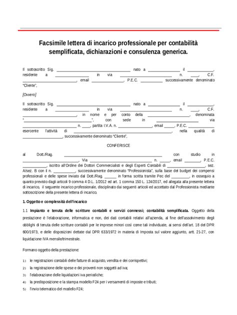 Fac Simile Incarico Per Servizi Di Ingegneria E Doc Template