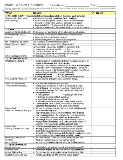 Intake Session Template Checklist Coaching Tools From The Coaching Tools Life