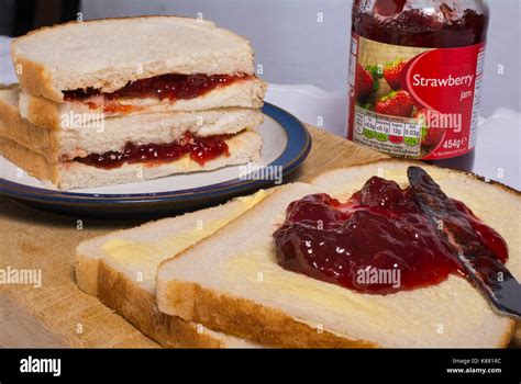 A Crude And Rude Old Fashioned Jam Sandwich White Sliced Bread And