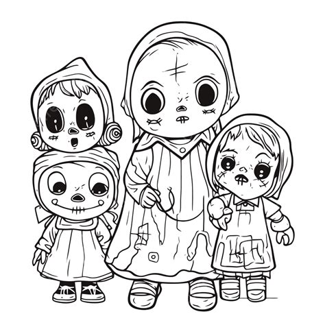 Coloring Pages Of Scary Doll Outline Sketch Drawing Vector, Horror ...