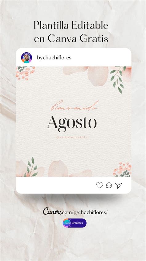 Plantilla Gratis Y Editable En Canva Post Agosto In 2023 Instagram