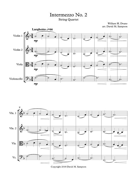 Intermezzo No 2 Arr David M Sampson By William H Doane Sheet