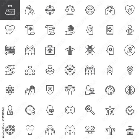 ethics universal outline icons set linear symbols collection