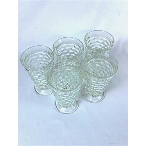 Vintage Indiana Whitehall Colony Clear Cubist 6 Footed Glass Tumblers