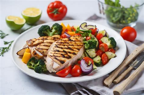 Premium Photo Grilled Chicken Fillet And Vegetables