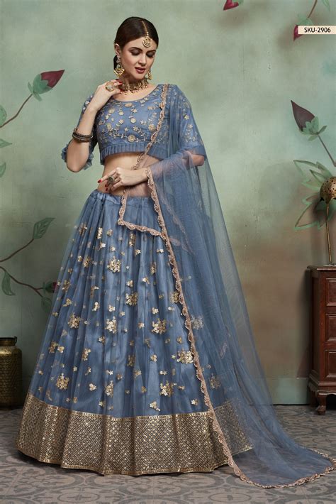 Buy Grey Net Sequins Wedding Lehenga In Uk Usa And Canada