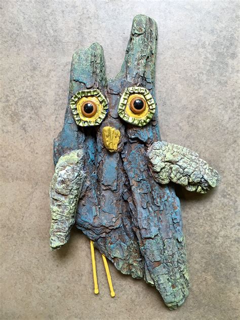 Quirky Bark Owl Made From Plum Island Mass Driftwood And Found