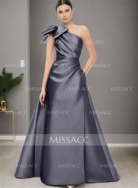 A Line One Shoulder Satin Evening Dresses With Bowspockets Missacc