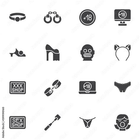 Sex Shop Toys Vector Icons Set Modern Solid Symbol Collection Filled Style Pictogram Pack