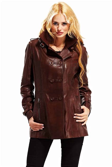 Luna Womens 100 Real Brown Leather Waxed Coat