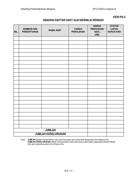 Contoh Borang Daftar Aset Craigrtwinters