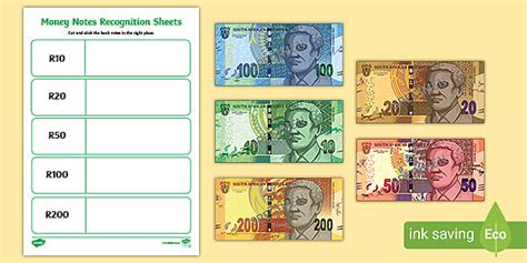 South African Money Worksheet | Notes Recognition | SA Rand