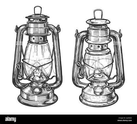 Vector de croquis de lámpara de queroseno Linterna de aceite dibujada