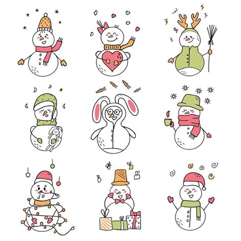 Conjunto De Divertidos Mu Ecos De Nieve Doodle Dise O De Ilustraci N