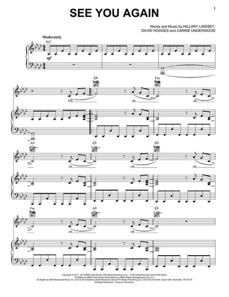 Carrie Underwood See You Again Sheet Music Notes And Chords Sheet