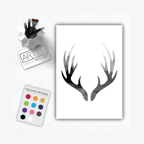 GEOMETRIC STAG Antlers Wall Art PRINT in 10 colours and grey | Etsy