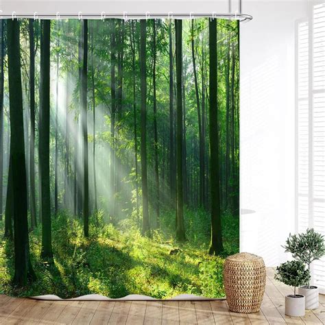 Forest Shower Curtain Rainforest Nature Scenery Waterfalls Rivers