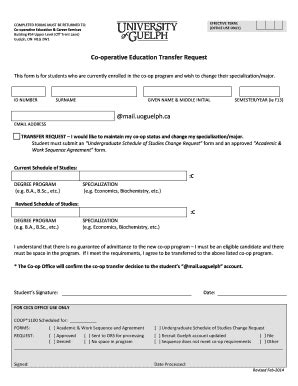 Fillable Online Co Operative Education Transfer Request Fax Email Print