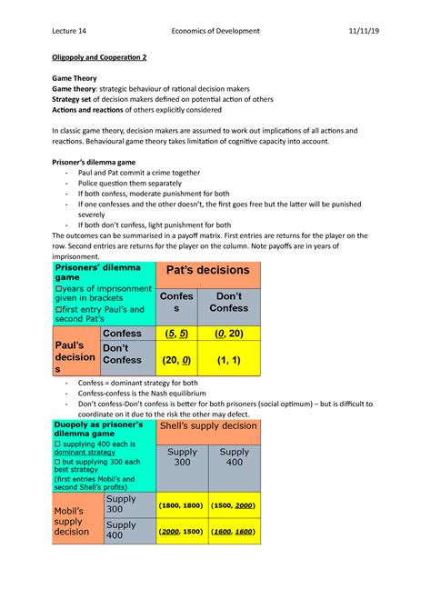 L14 Oligopoly And Cooperation 2 Lecture 14 Economics Of Development