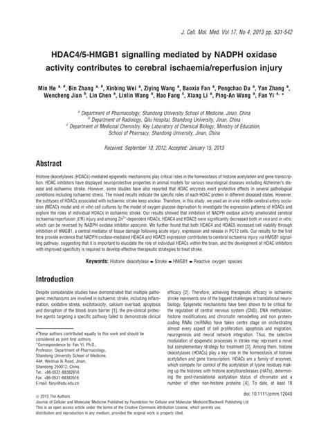 Pdf Hdac Hmgb Signalling Mediated By Nadph Oxidase Activity